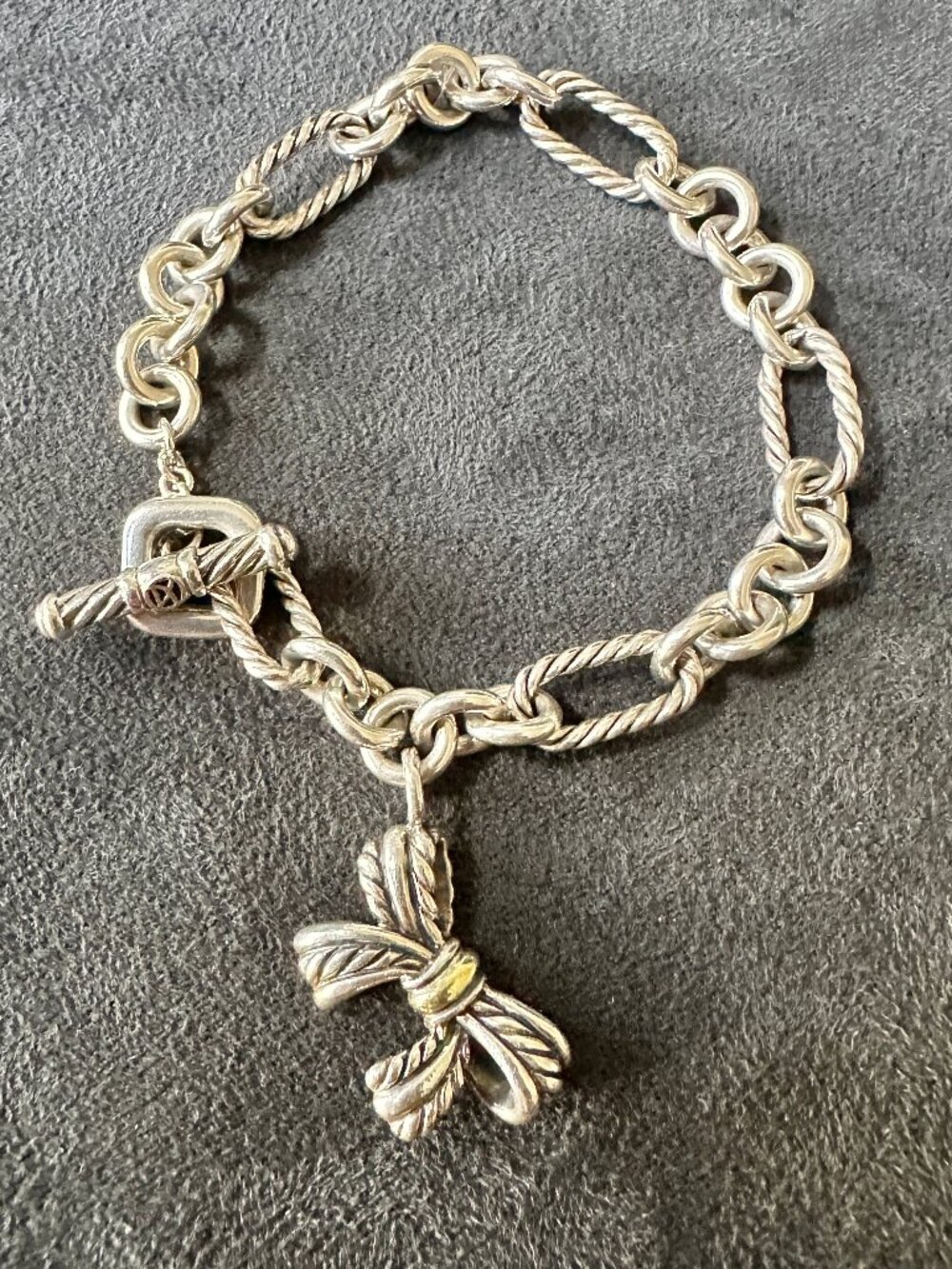 David Yurman Figaro Bracelet w/ Bow in Sterling Silver & 18K Yellow Gold - Med - Picture 12 of 13